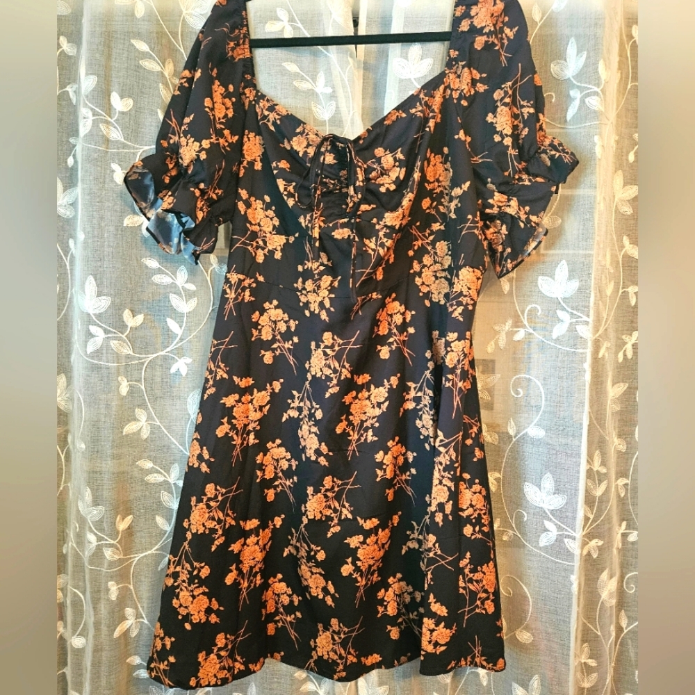 Black & burnt orange floral dress